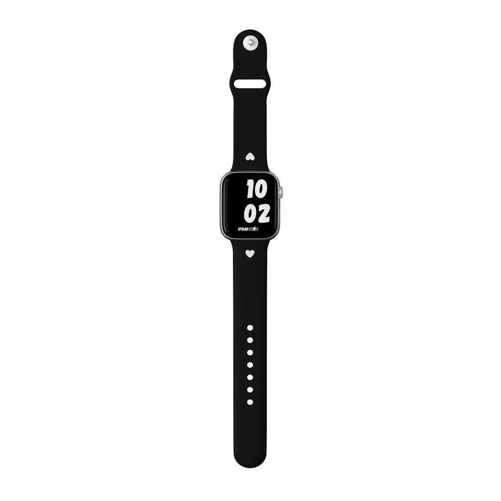 Black Handcrafted Apple Watch Band with White Heart Charm 1