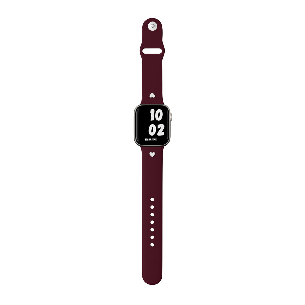 Burgundy Handcrafted Apple Watch Band with White Heart Charm 1