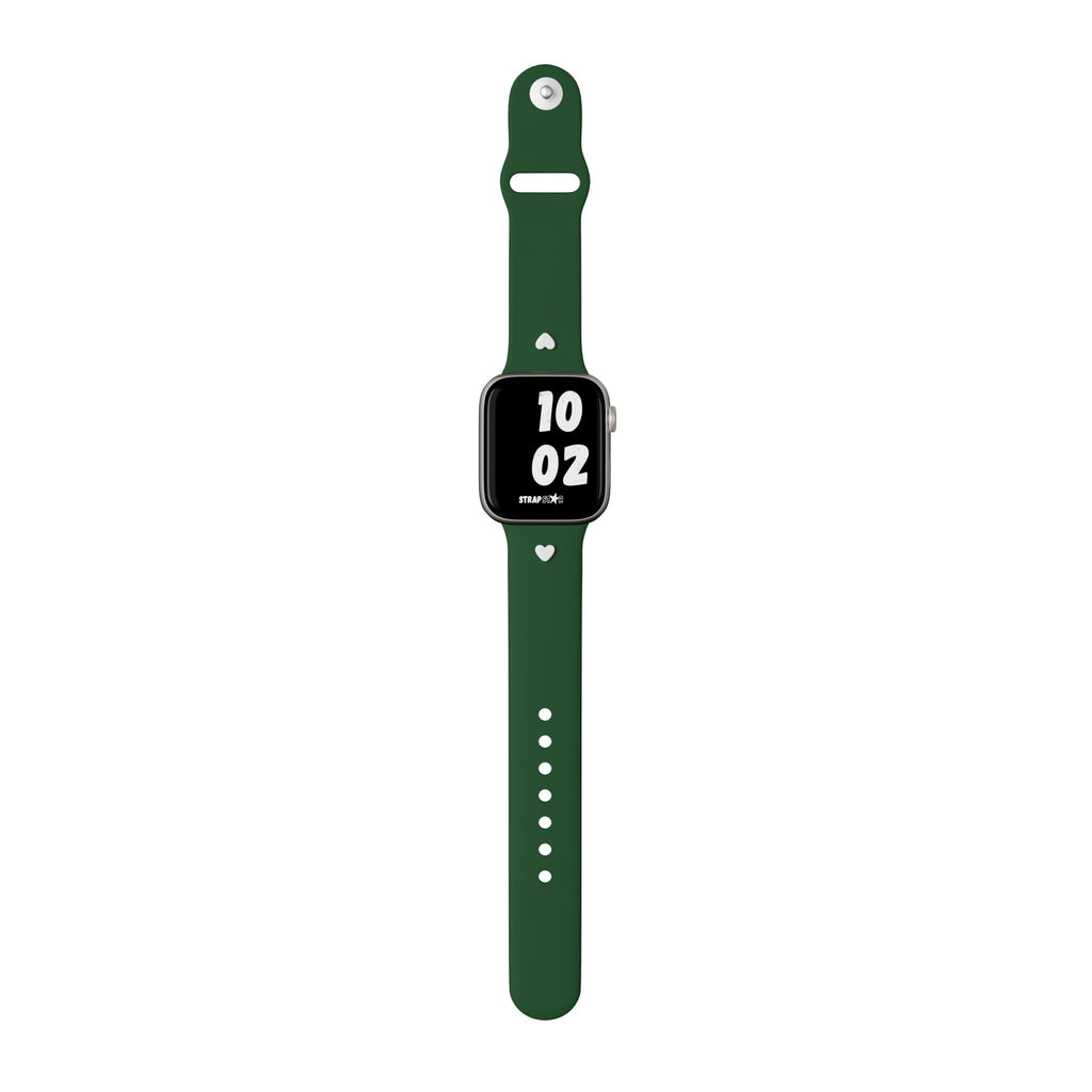 Green Handcrafted Apple Watch Band with White Heart Charm 1