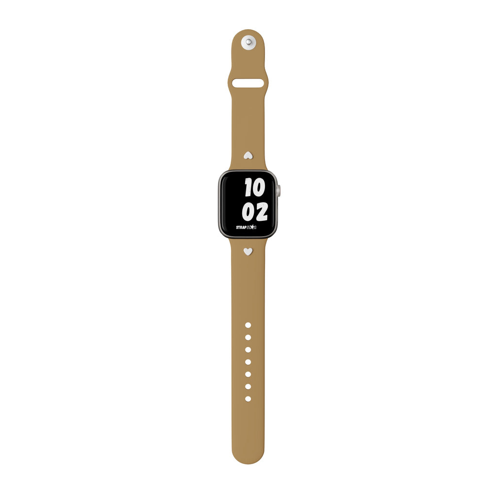Latte Handcrafted Apple Watch Band with White Heart Charm 1