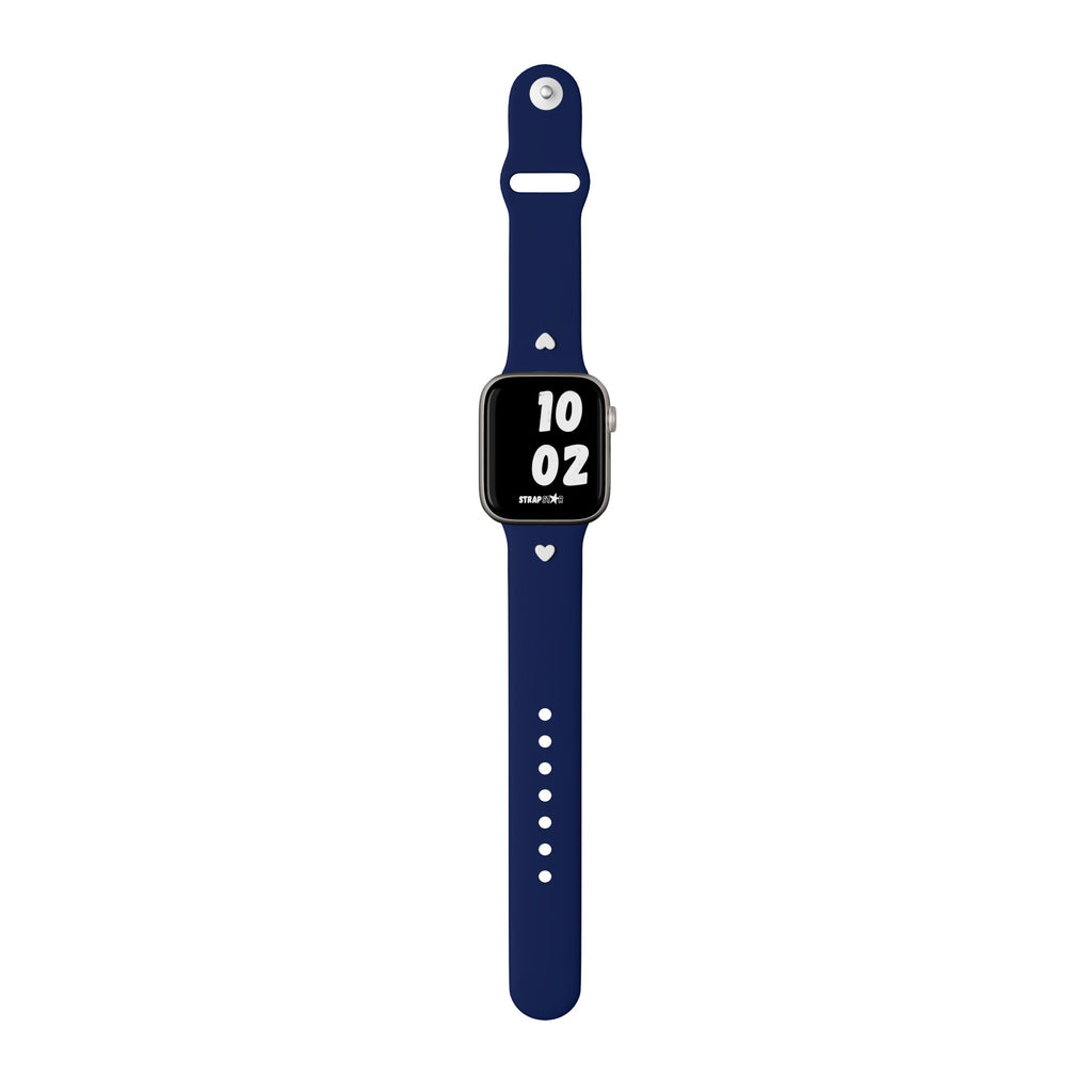 Navy Handcrafted Apple Watch Band with White Heart Charm 1